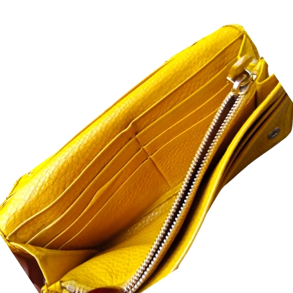 PRADA Mustard Yellow Pebbled Leather Bi Fold Wallet - Picture 8 of 11